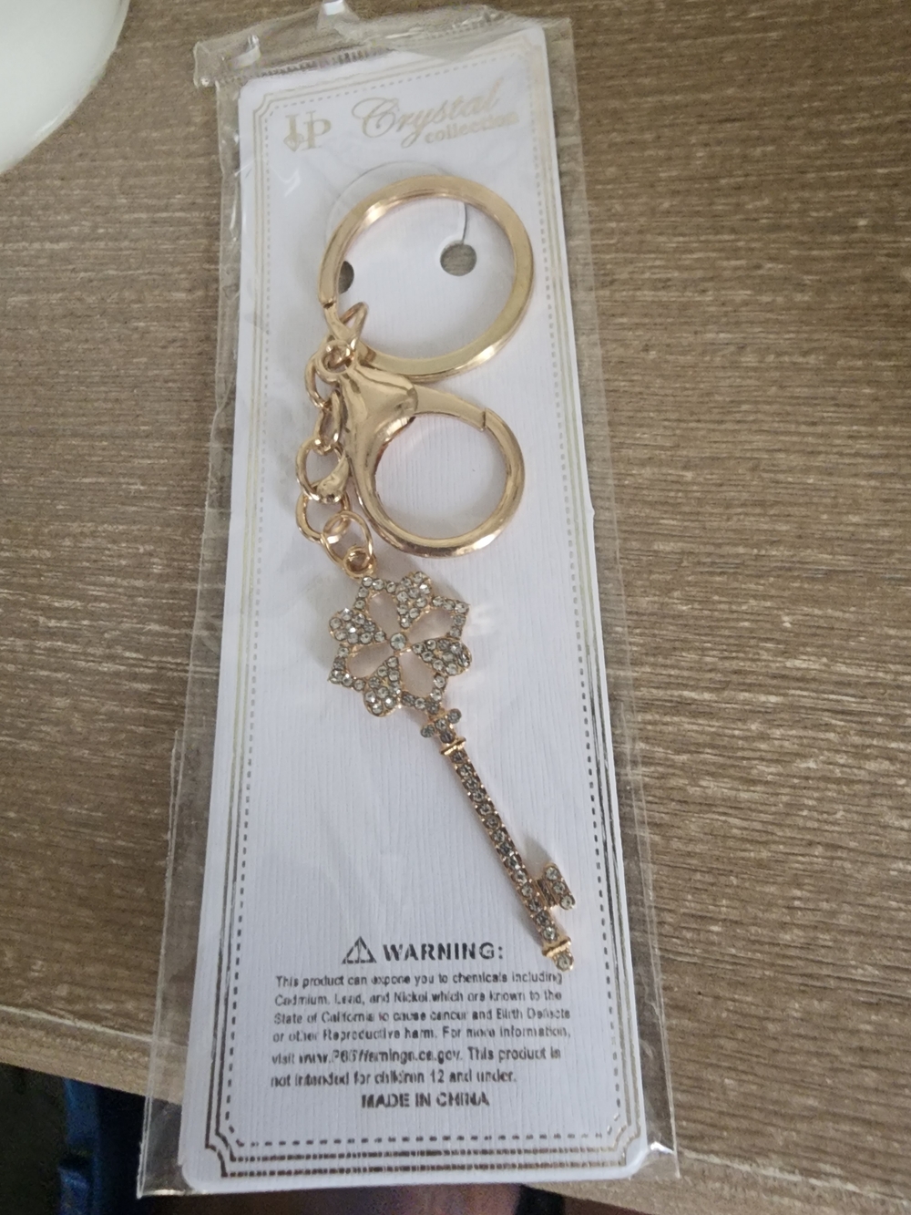 Crystal Key Charm Keyring – Gold Tone- 4×1